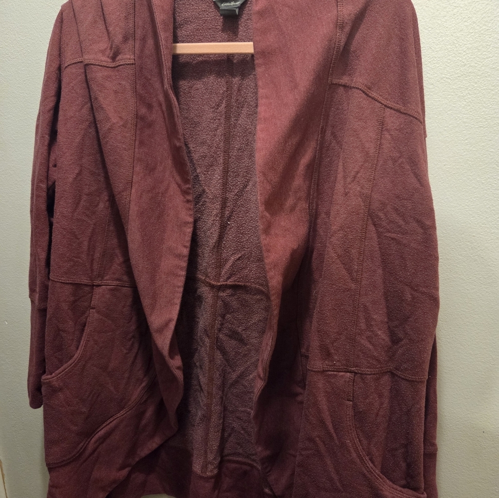 Eddie Bauer Maroon Open Front Cardigan